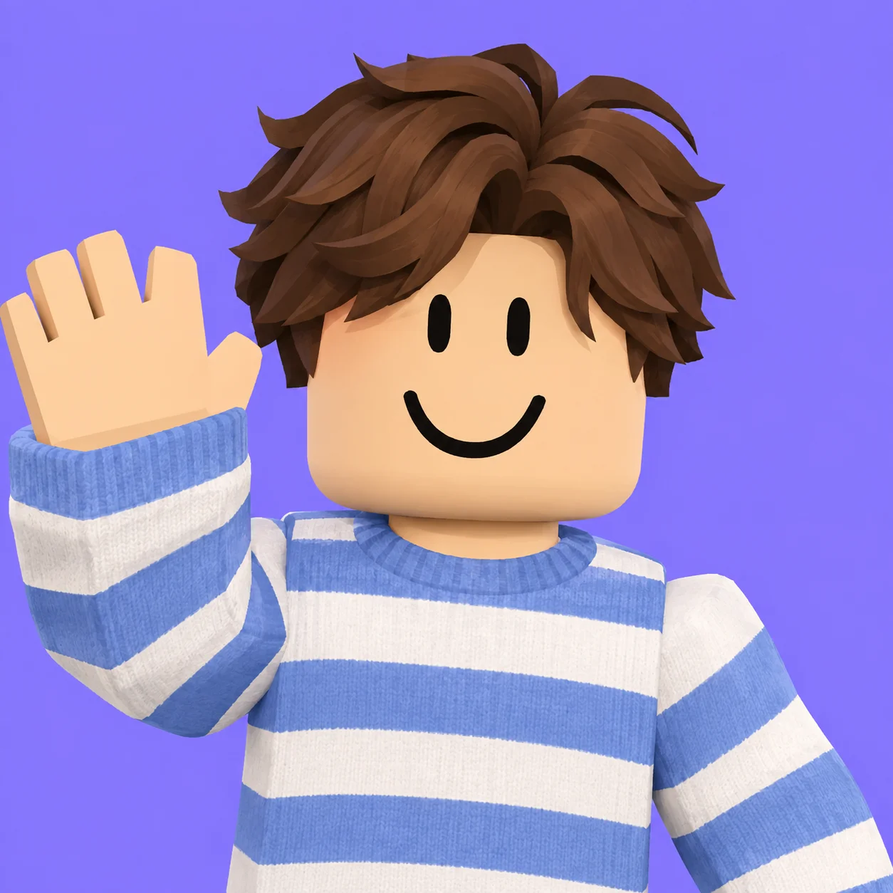 Preppy gaming pfp avatar in striped sweater with friendly wave for cute Discord and Roblox use