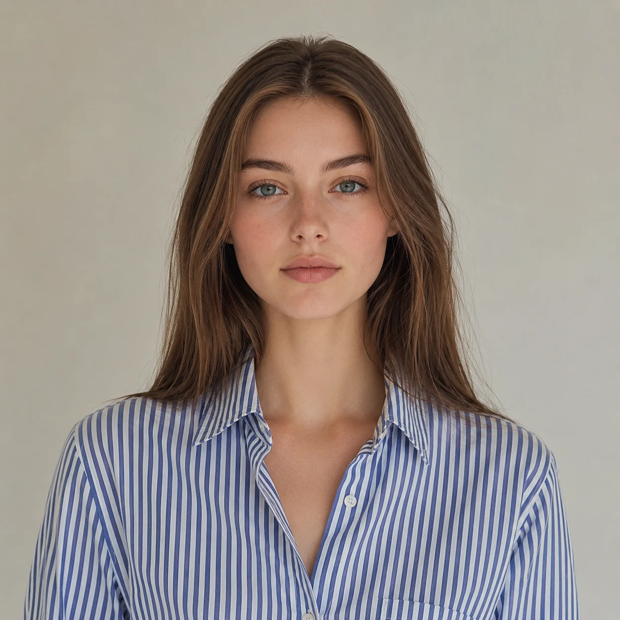Minimal blue preppy pfp with striped shirt and soft lighting for clean profile picture use