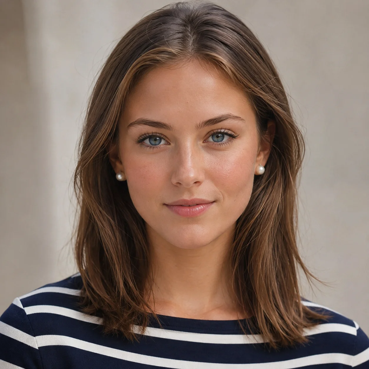 Preppy girl pfp with striped top and pearl earrings for stylish social media avatars