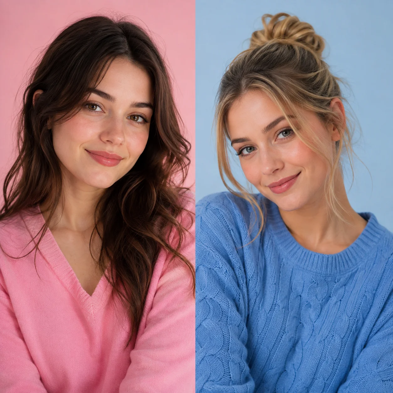 Matching preppy pfp set with pink and blue bestie styling for Discord and TikTok duo profiles