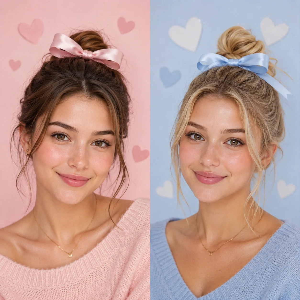 Cute matching preppy pfp with bows and heart details for best friend and couple avatars