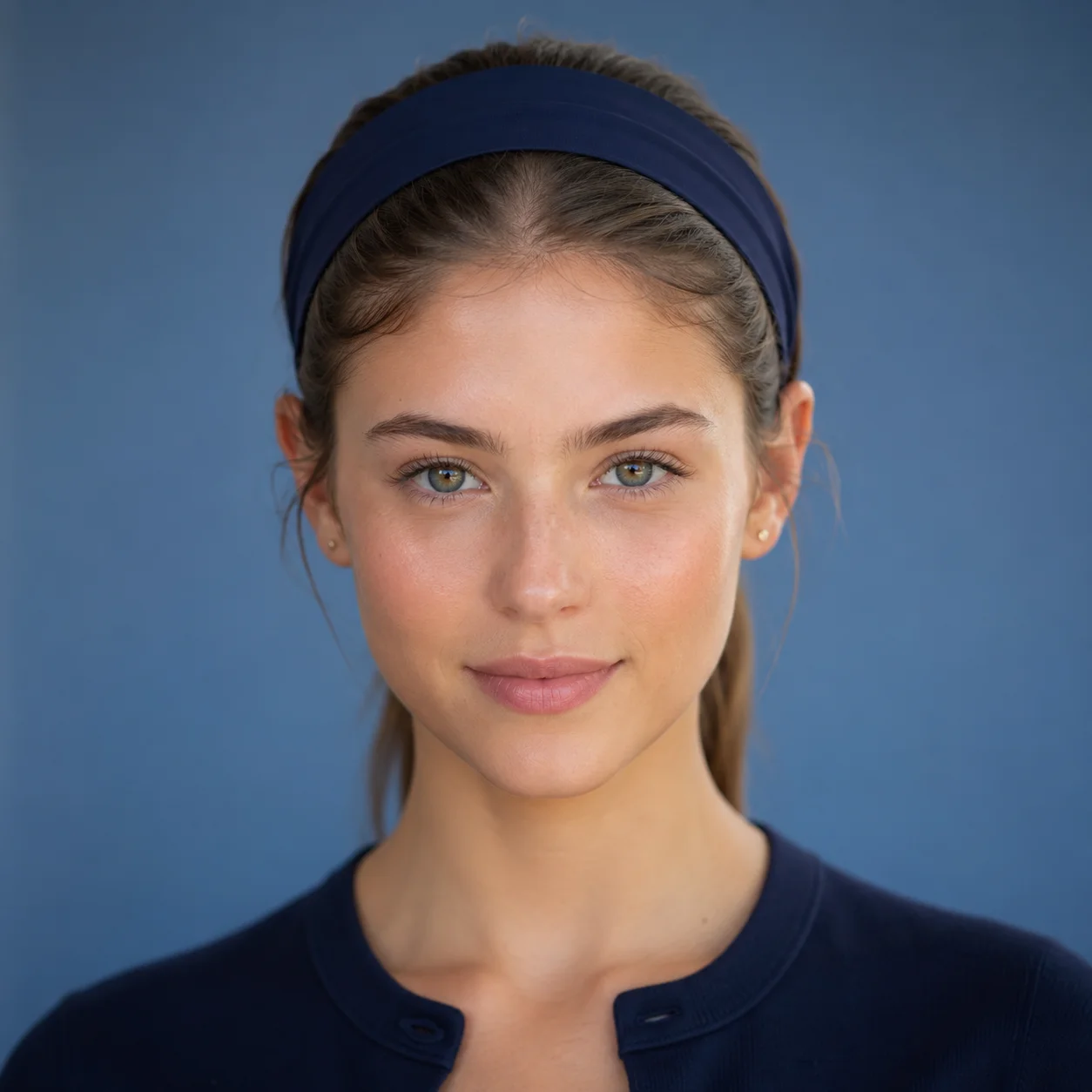 Clean girl preppy pfp with navy headband and fresh blue tones for stylish online avatars