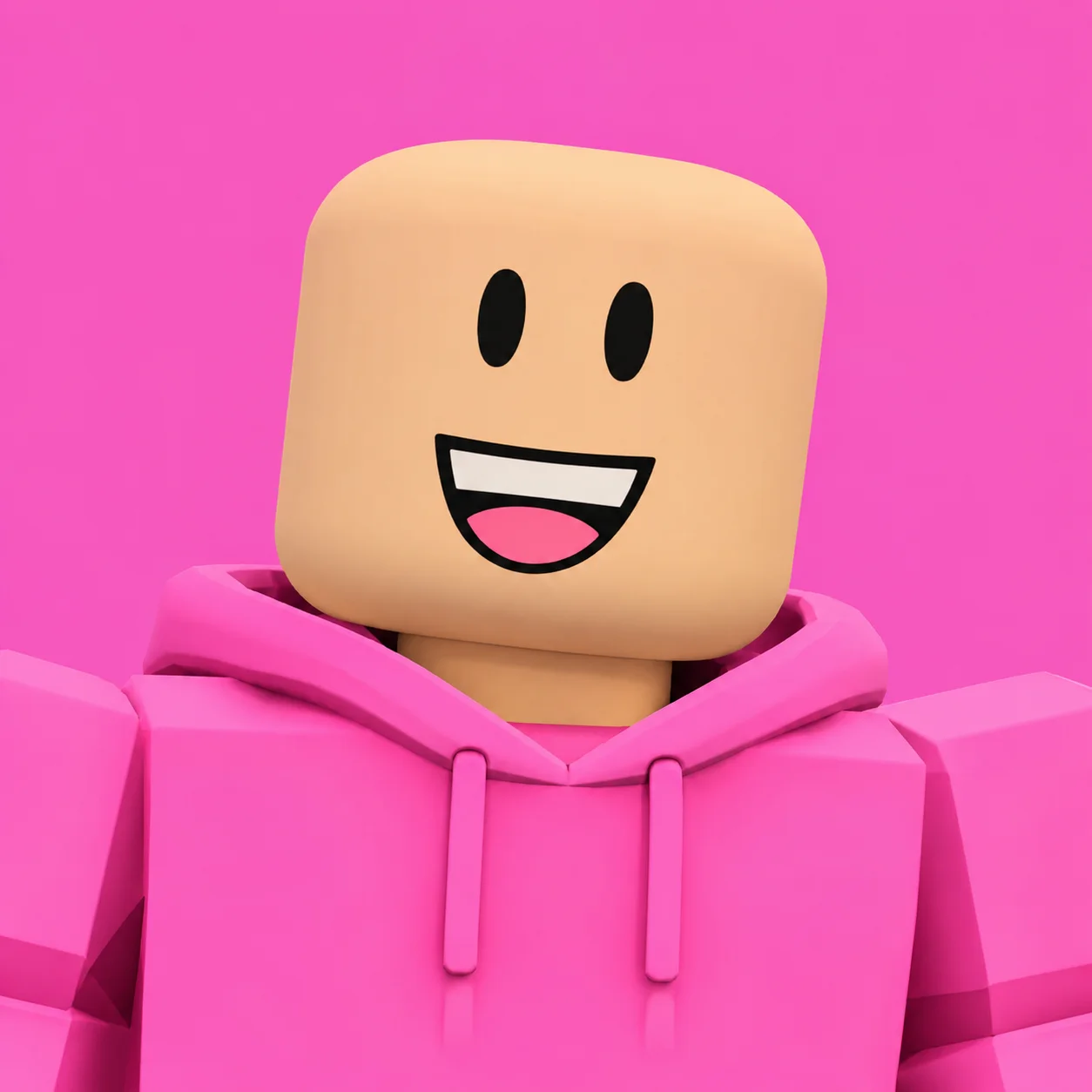 Preppy Roblox pfp with pink hoodie and cheerful expression for cute gaming and Discord profiles