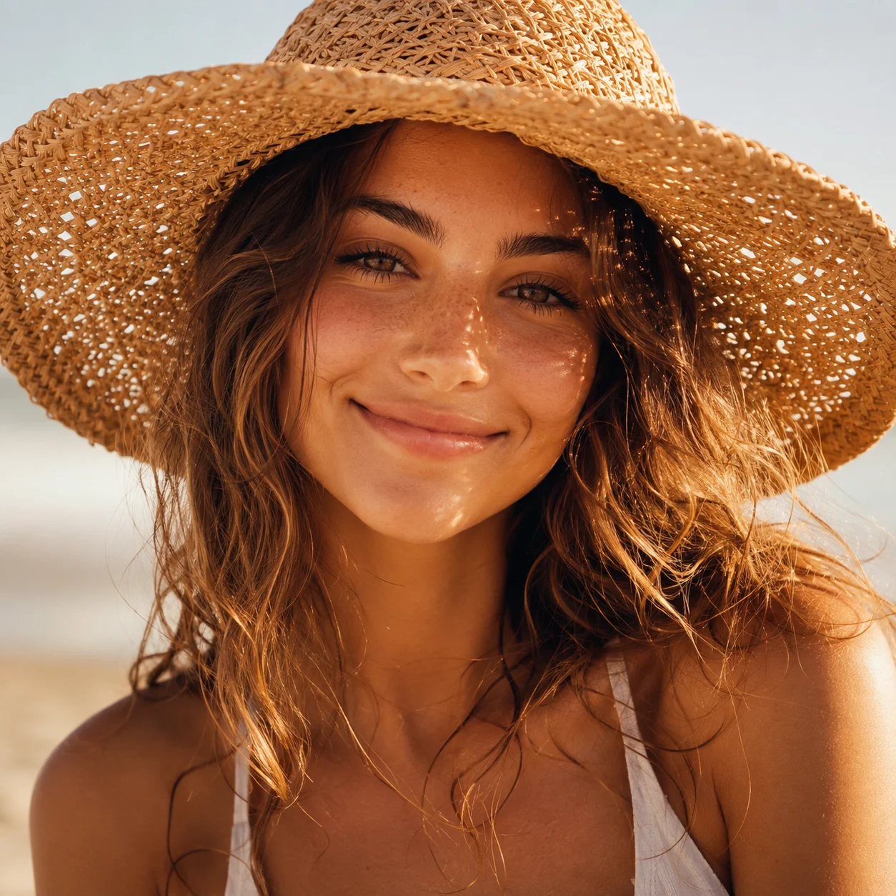 Summer preppy pfp with beach hat and sunny glow for bright TikTok and Instagram profiles