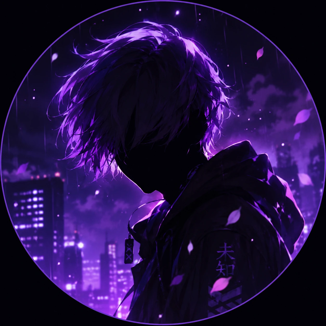 Purple anime-inspired faceless portrait for an unknown pfp.