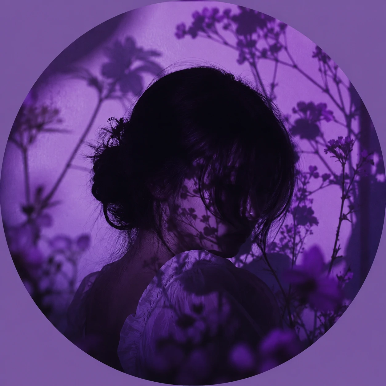 Purple floral shadow portrait for a dreamy unknown pfp.