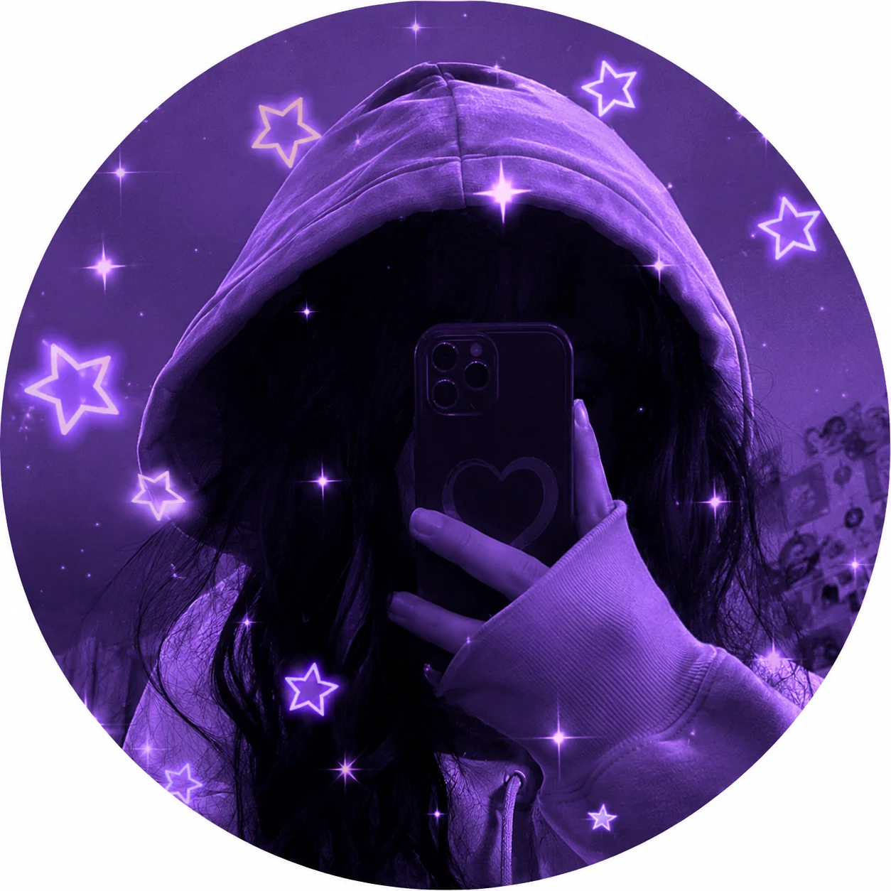 Hooded portrait with purple star filter for unknown pfp use.