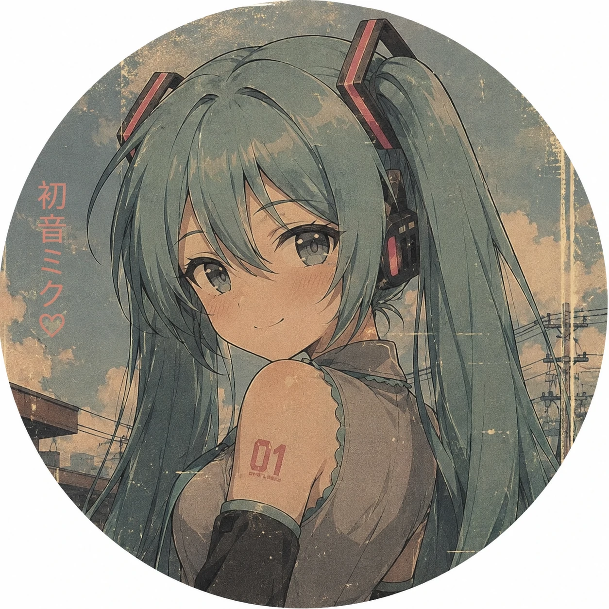 Retro aesthetic Miku pfp with faded colors and soft vintage anime texture