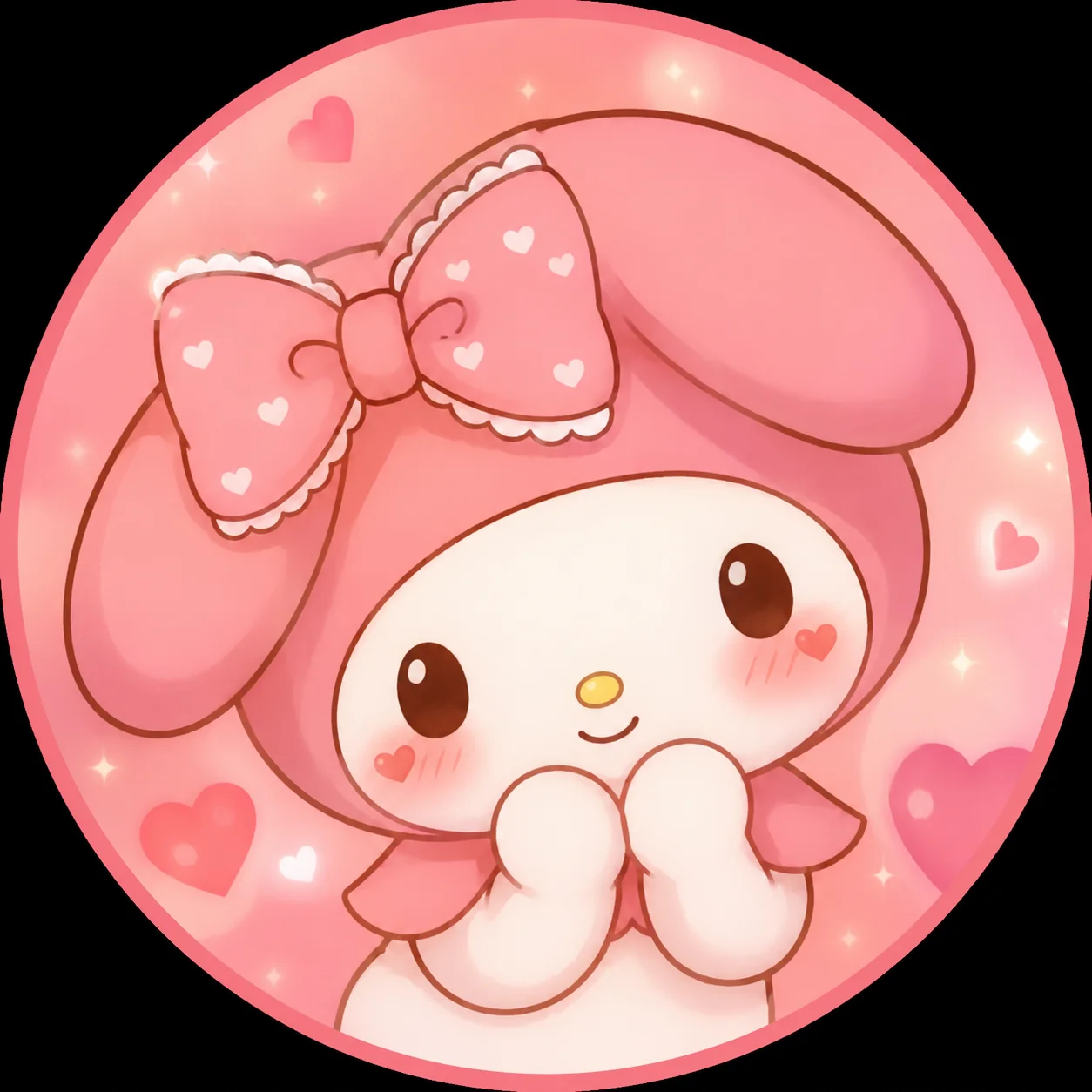 Rosy My Melody PFP with heart blush accents and warm pink profile aesthetic