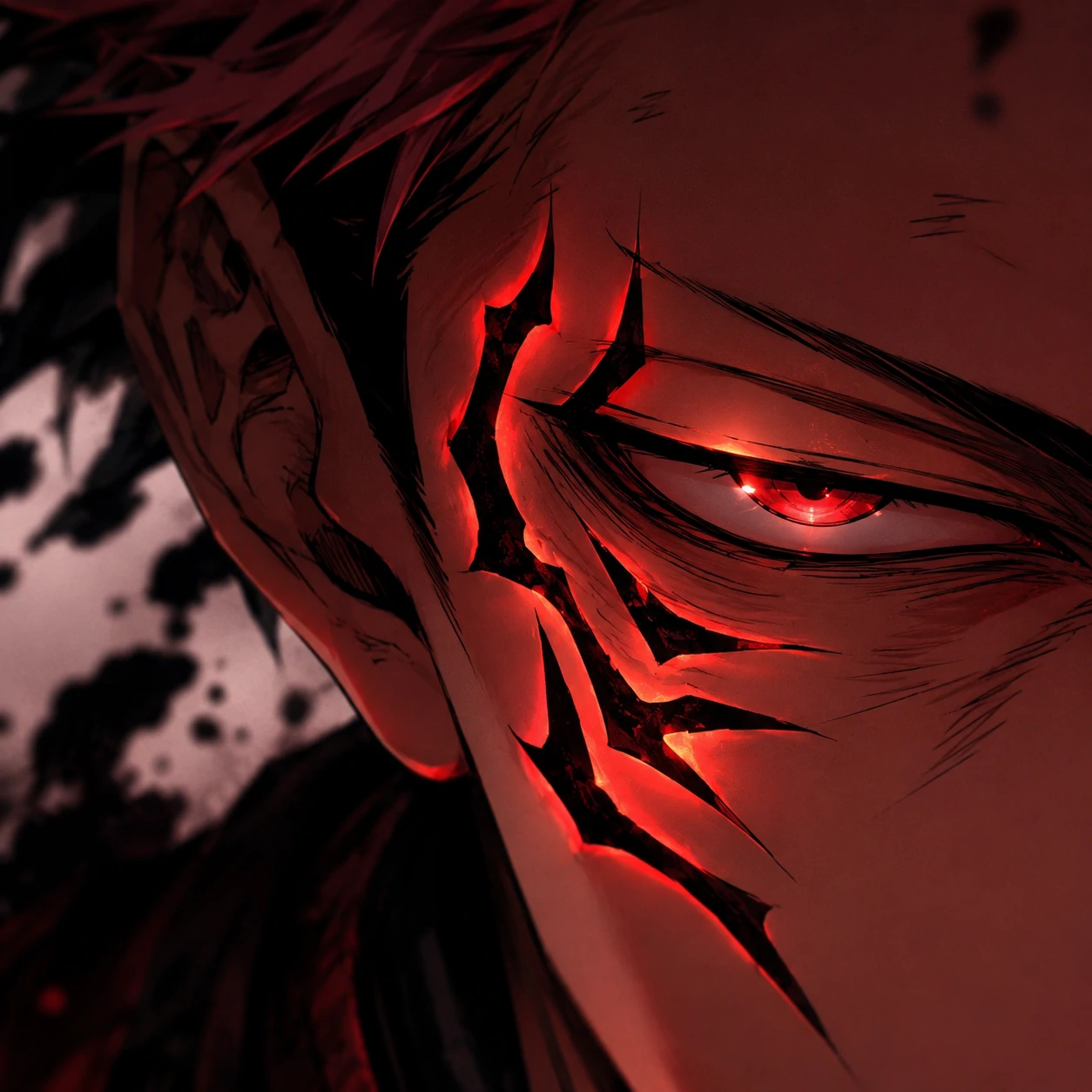 Ryomen Sukuna profile picture focused on a glowing cursed facial mark.