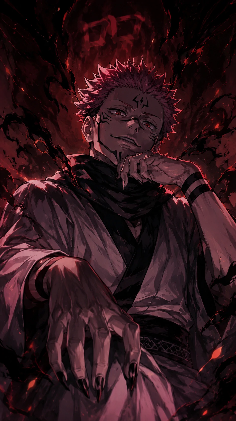 Tall vertical Ryomen Sukuna PFP for phone-friendly profile layouts.