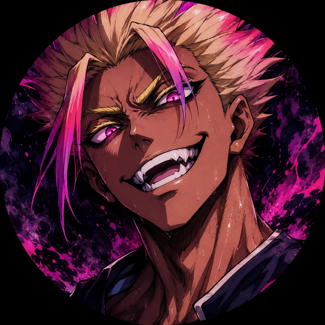 Ryusei Shidou grinning with a fierce expression in an anime PFP