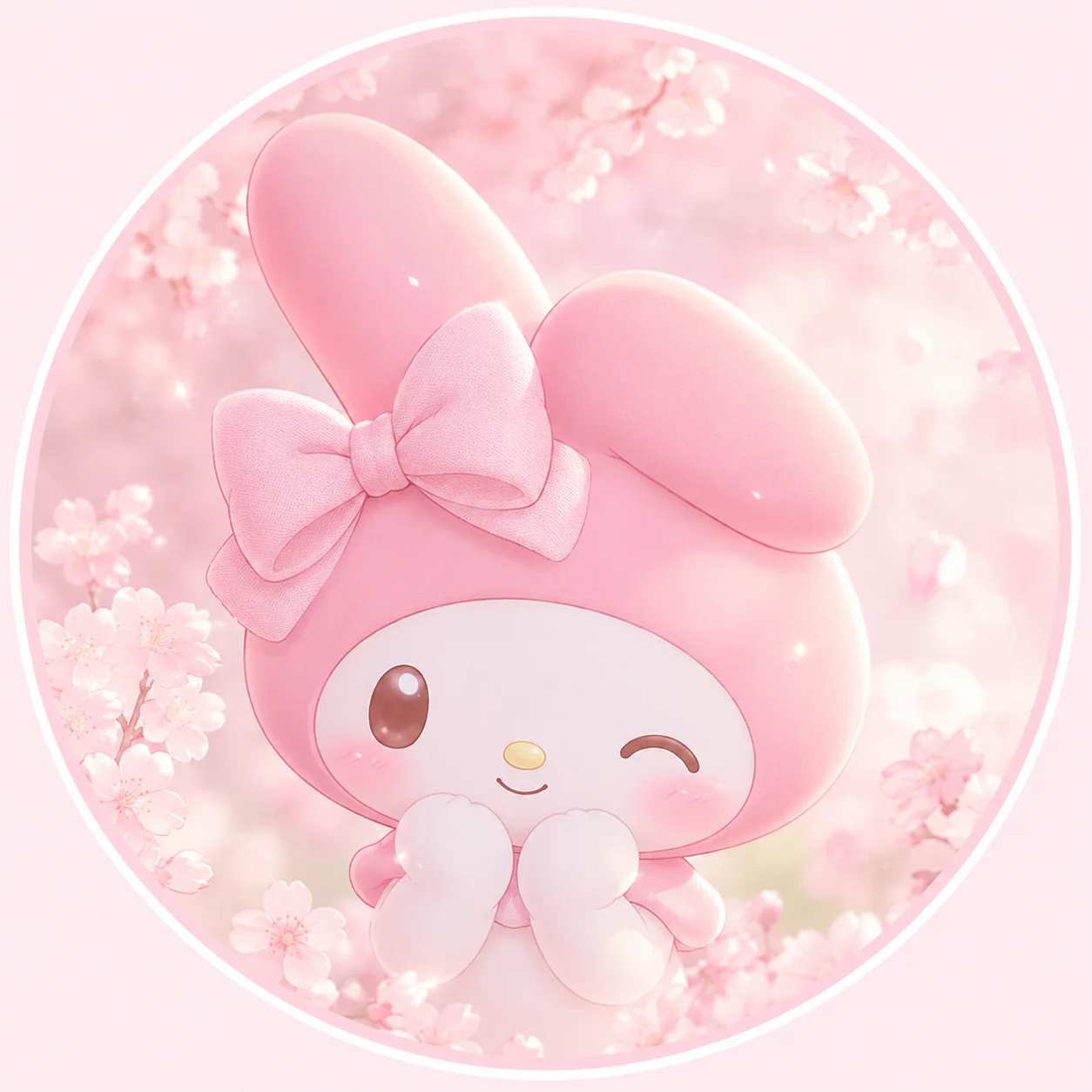 Sakura pink My Melody avatar with soft glow and delicate pastel background