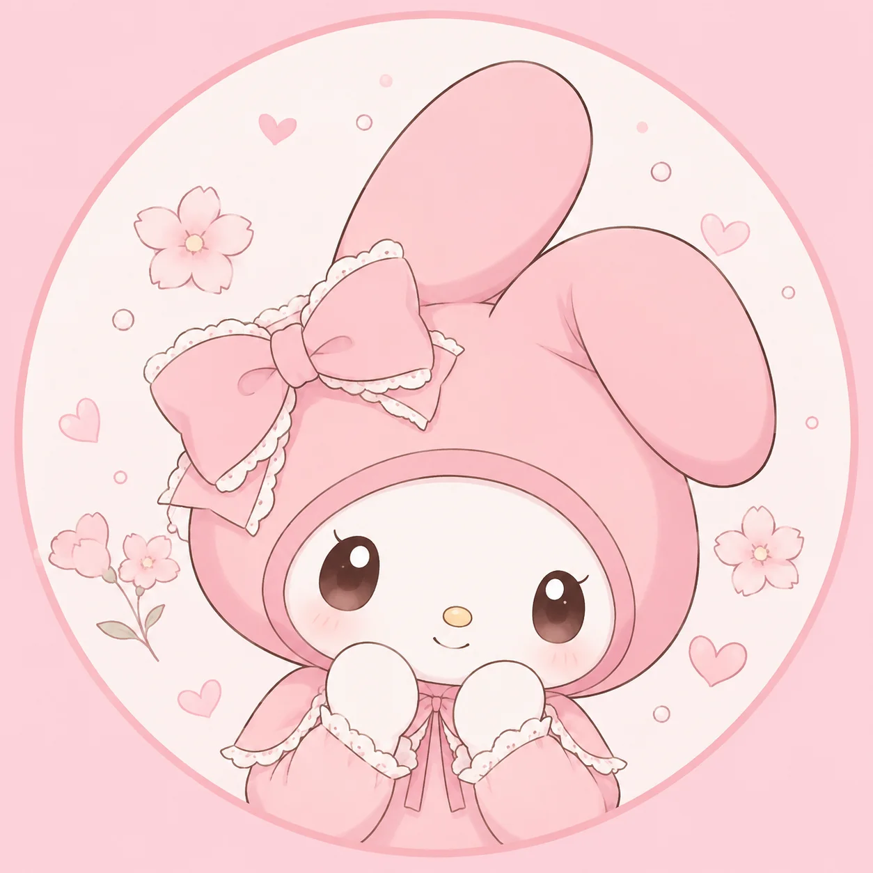 Sanrio anime My Melody profile picture with soft lines and pastel background