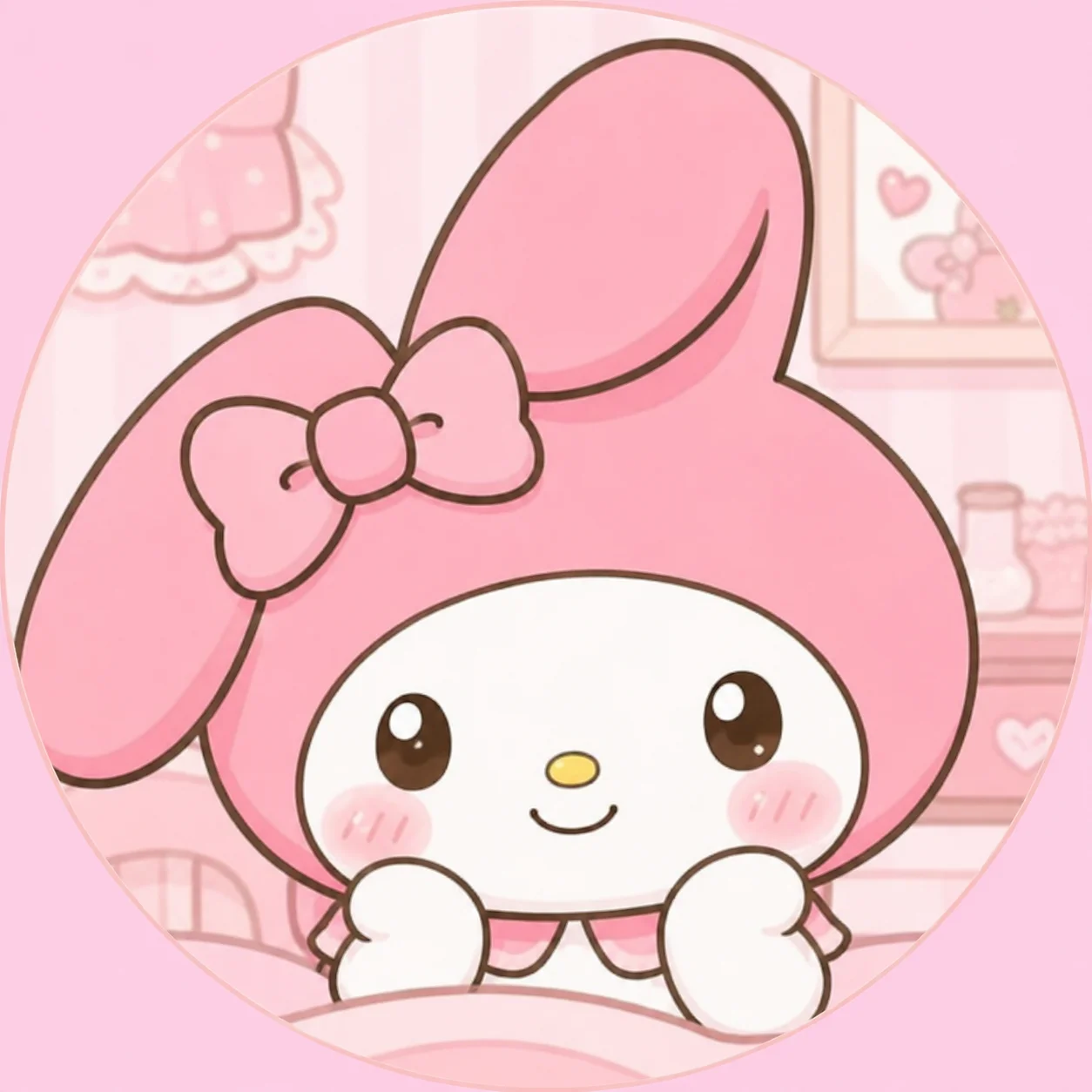 Sanrio kawaii My Melody profile picture with round cheeks and soft pastel tones