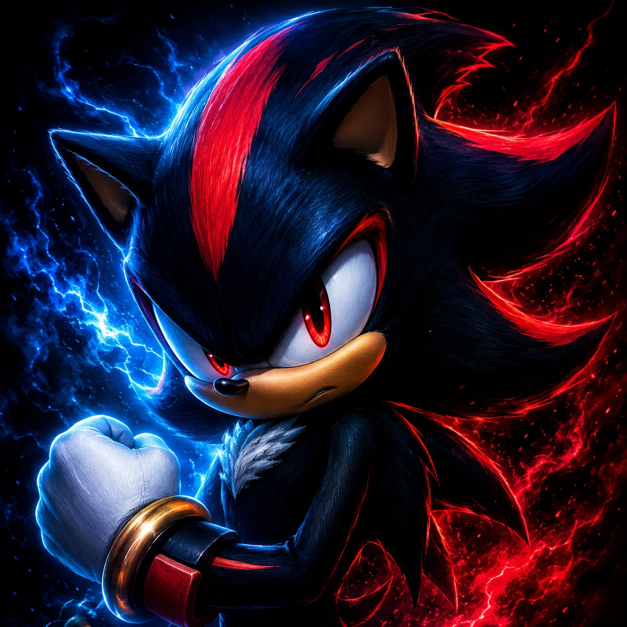 Blue and red Shadow contrast PFP for social accounts.
