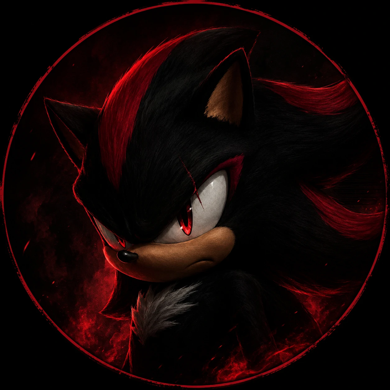 Dark red and black Shadow the Hedgehog PFP icon.