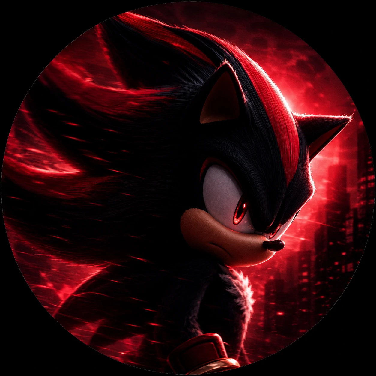 Aesthetic Shadow the Hedgehog icon with cinematic lighting.