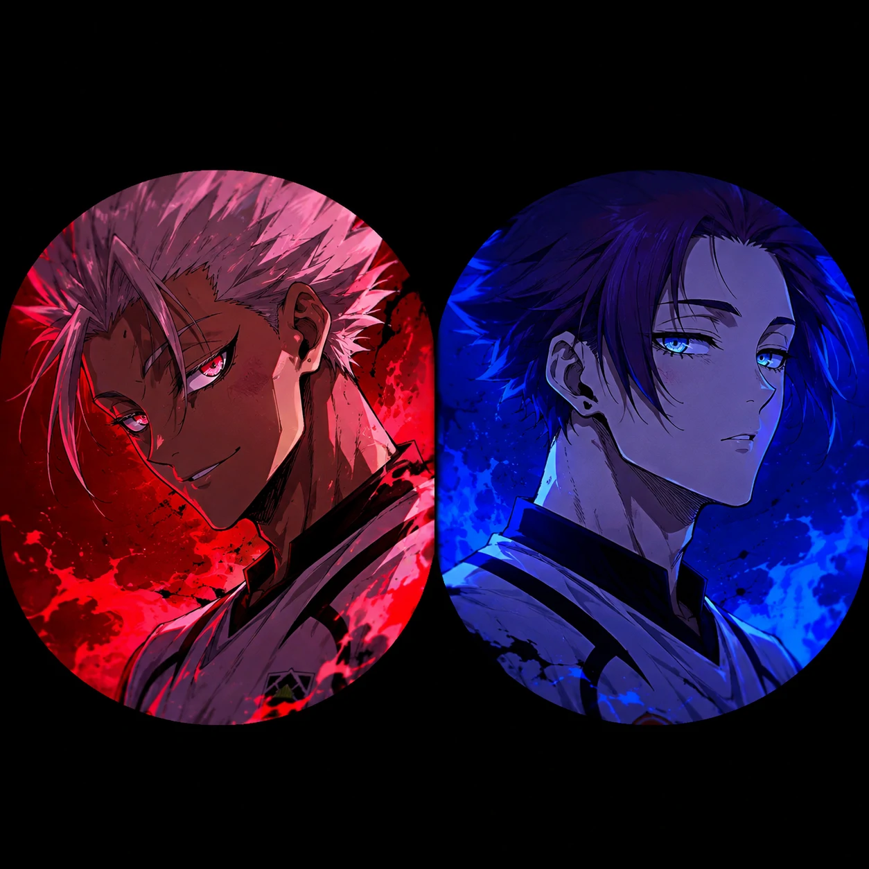 Shidou and Sae matching icons with red blue contrast and clean crops