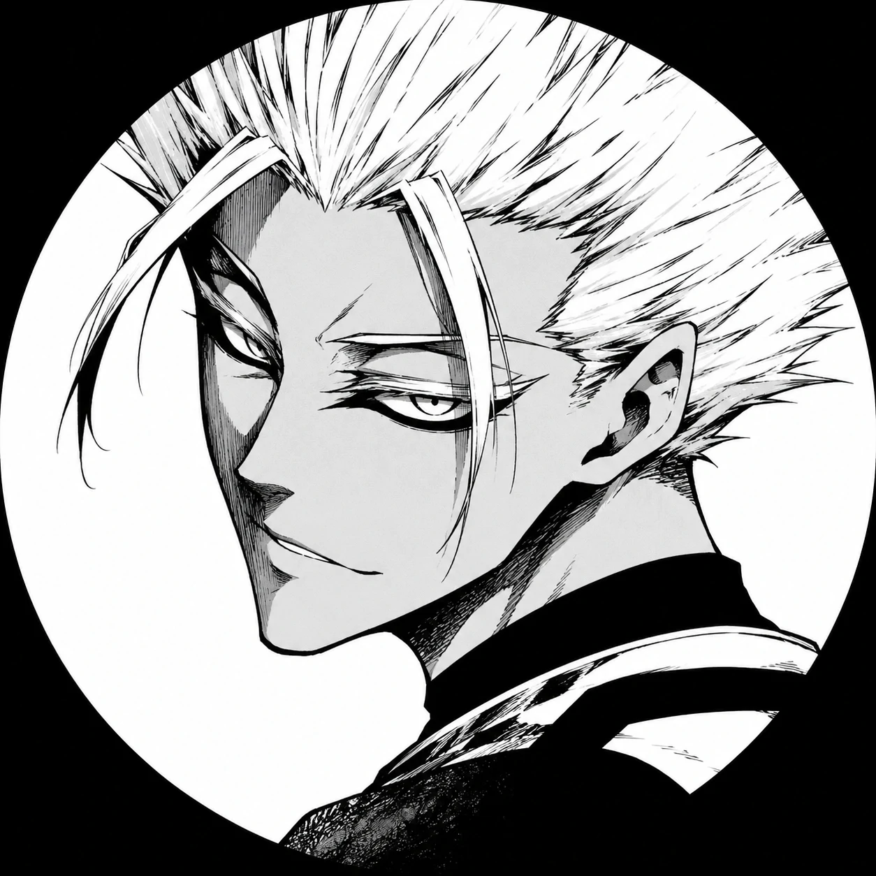 High-contrast black and white Shidou anime profile picture