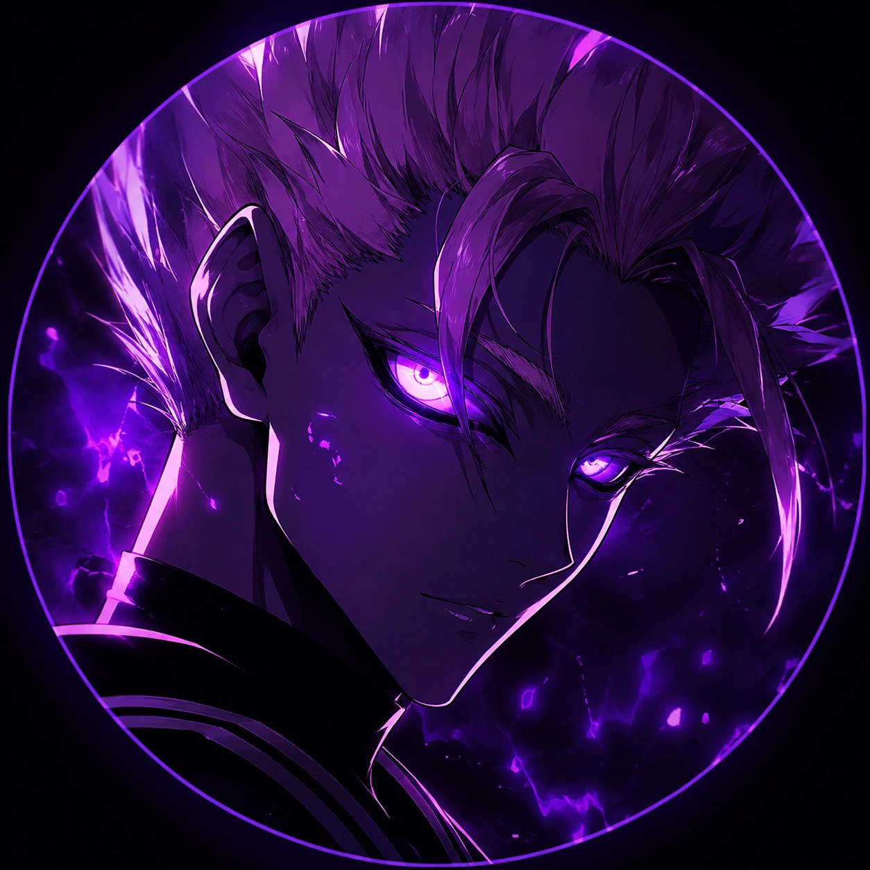 Shidou with glowing eyes in a dramatic aesthetic profile picture