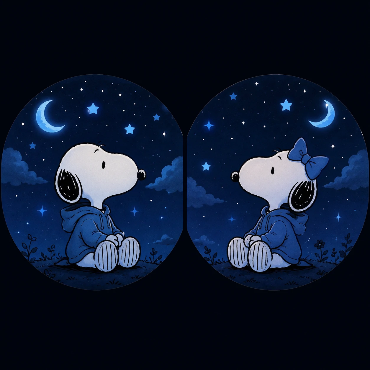 Matching Snoopy PFP set with blue stars and night theme
