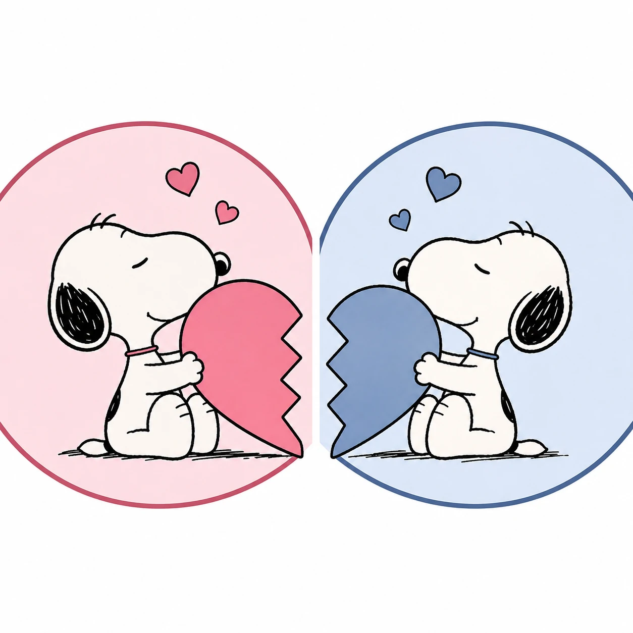 Matching Snoopy PFP pair with split heart design