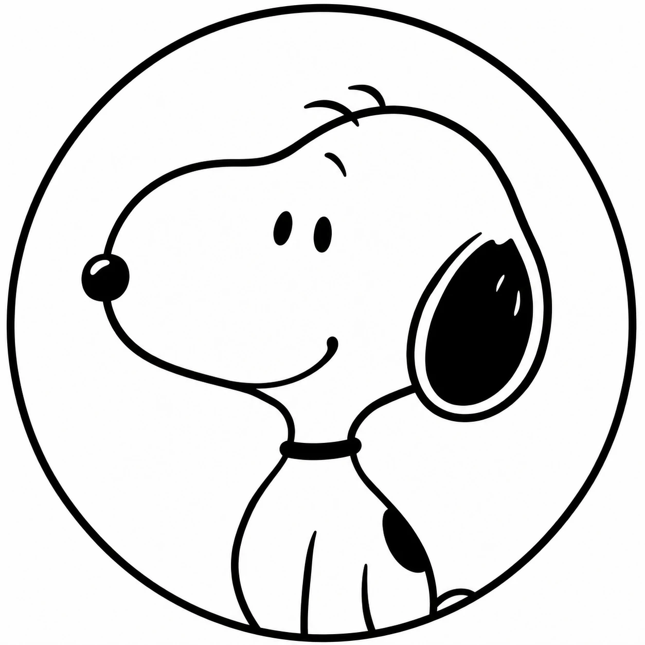 Clean black and white Snoopy outline in a minimalist profile picture