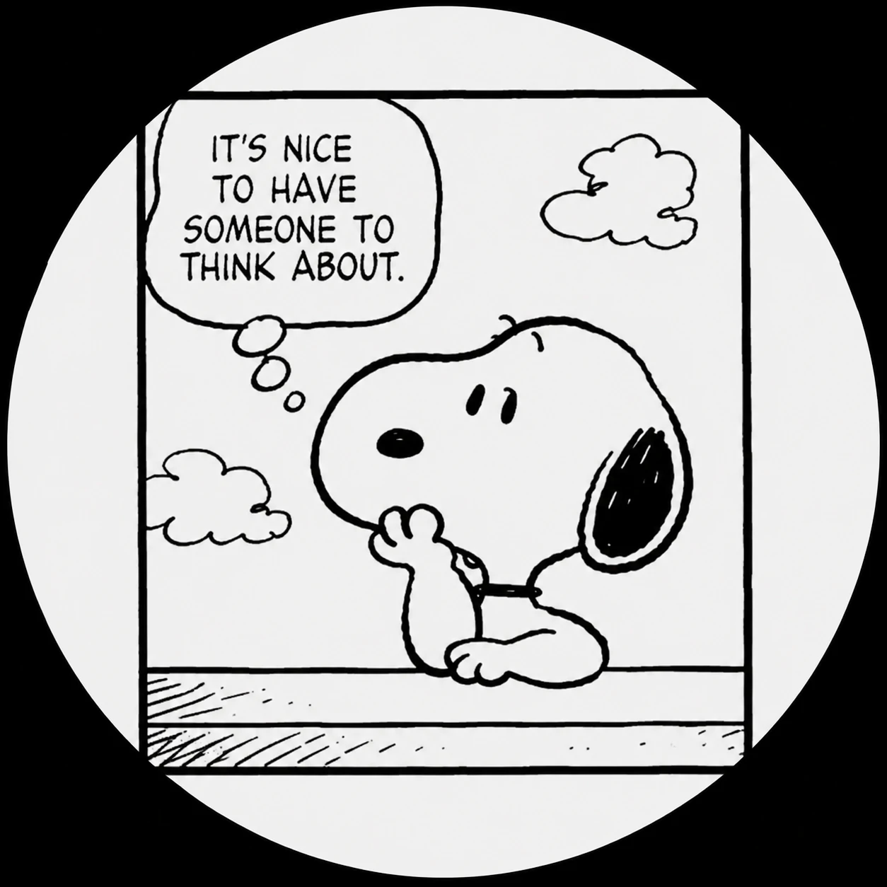 Snoopy in a monochrome comic panel style profile picture