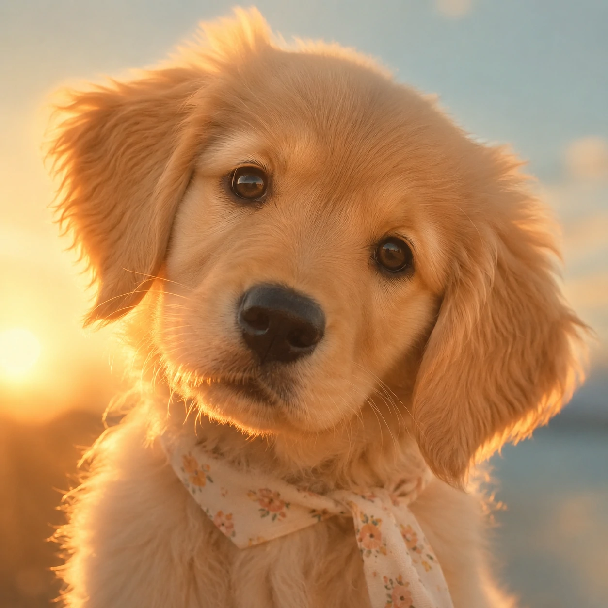 Soft aesthetic puppy profile picture with golden hour glow