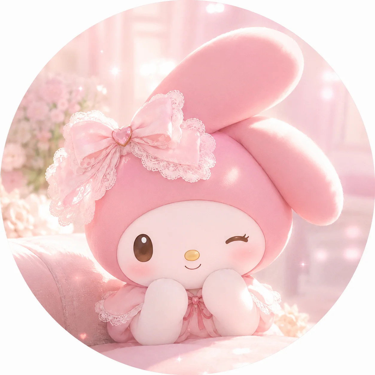 Soft light My Melody aesthetic profile picture with gentle pink glow