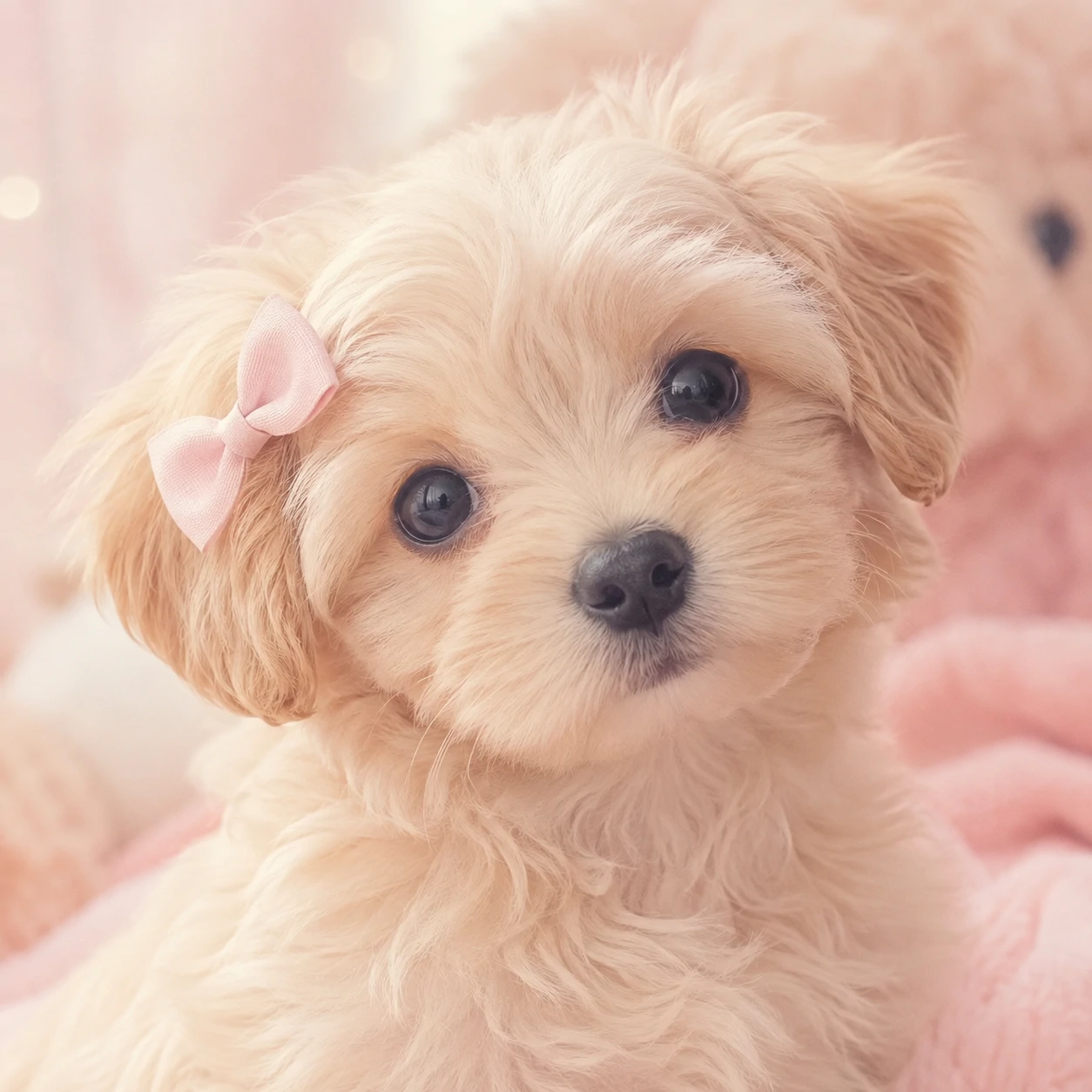 Soft-focus puppy portrait in pastel tones for a gentle PFP