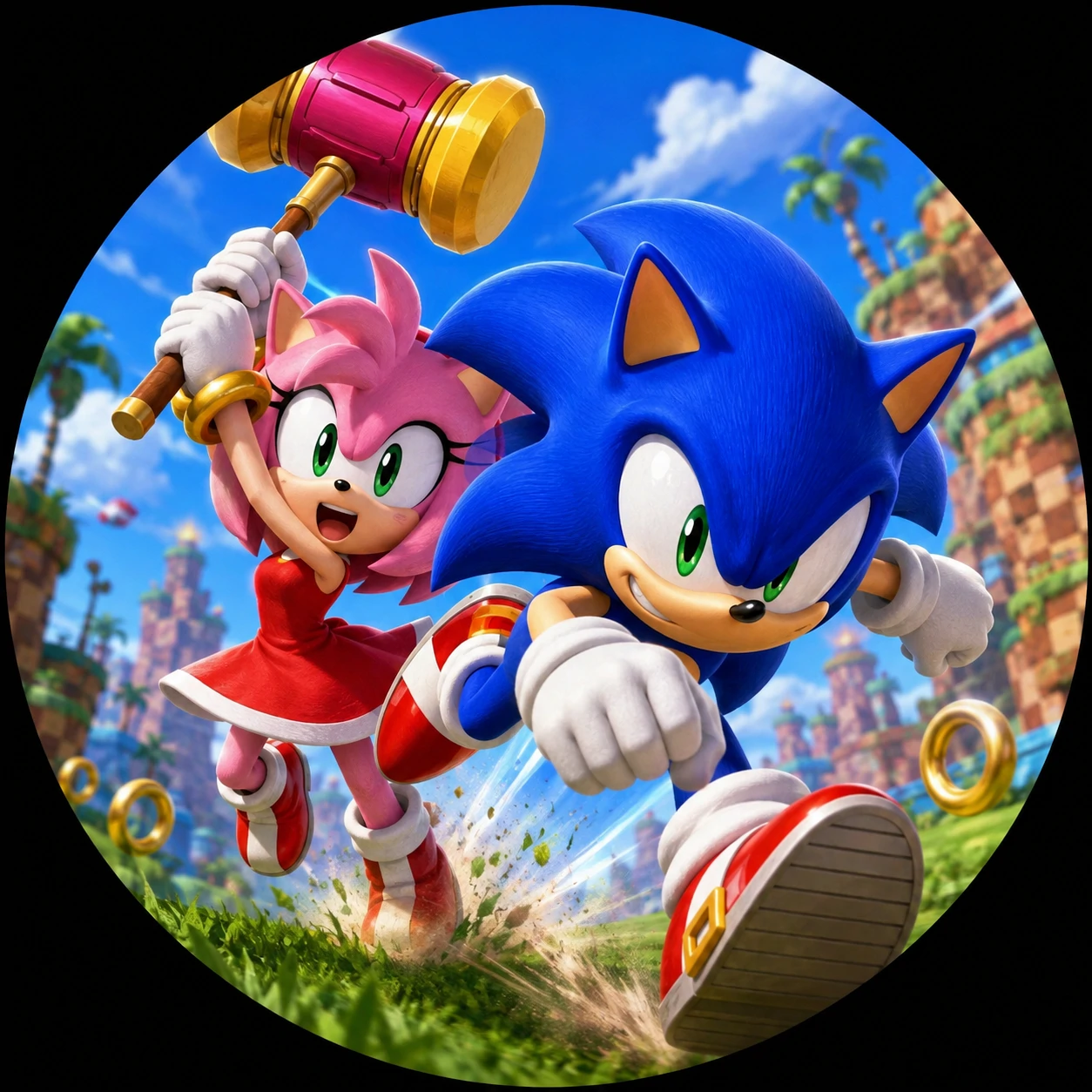 Amy Rose with hammer and Sonic together PFP.