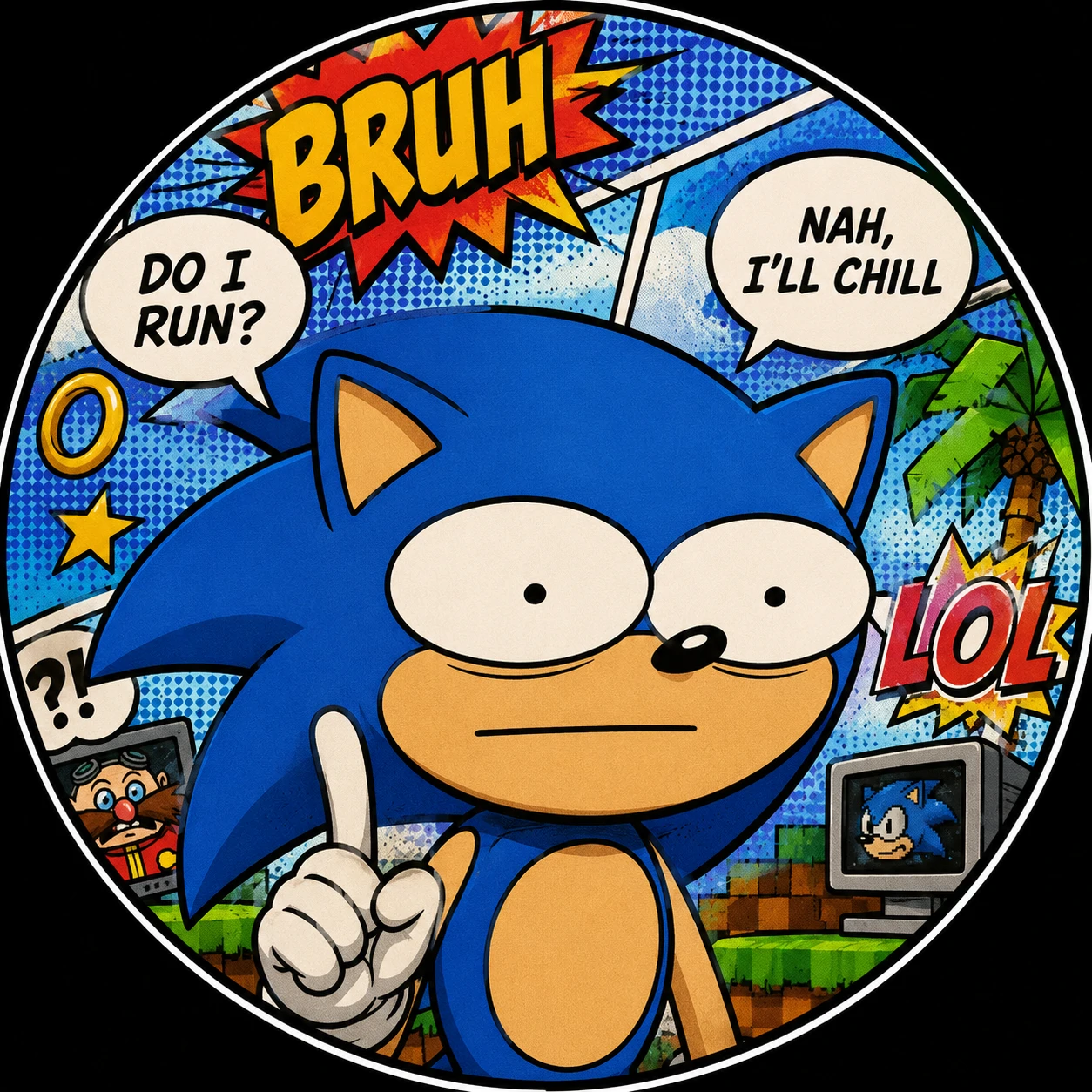Sonic meme profile picture with derpy comic style.