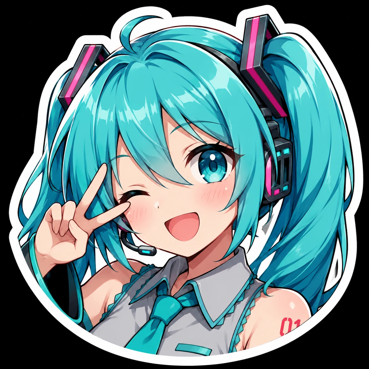 Sticker-style Miku pfp for Discord with white border and vivid anime face crop