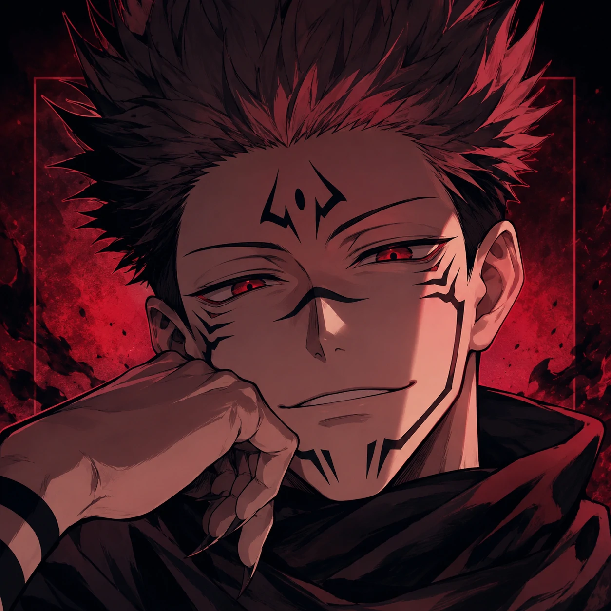 Square Sukuna aesthetic icon framed for small avatar use.