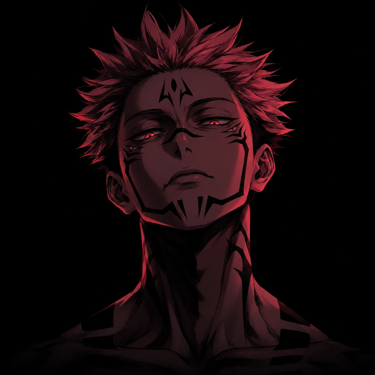 Sukuna dark aesthetic profile picture floating on a clean black background.