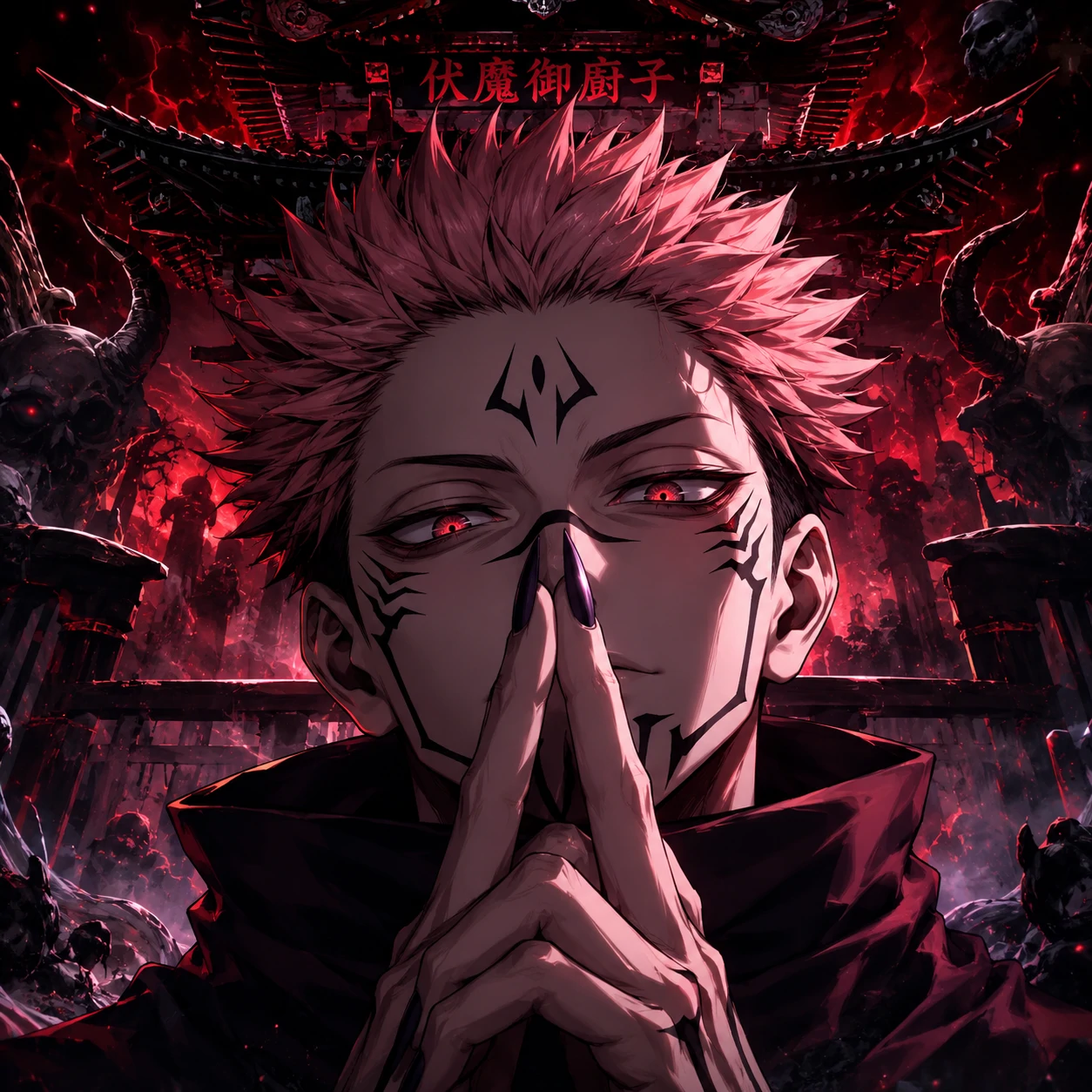 HD 4K Sukuna PFP with subtle Malevolent Shrine energy in the background.