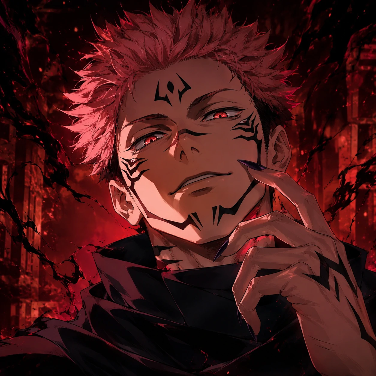 Full HD 4K Sukuna PFP designed as a square wallpaper-quality avatar.
