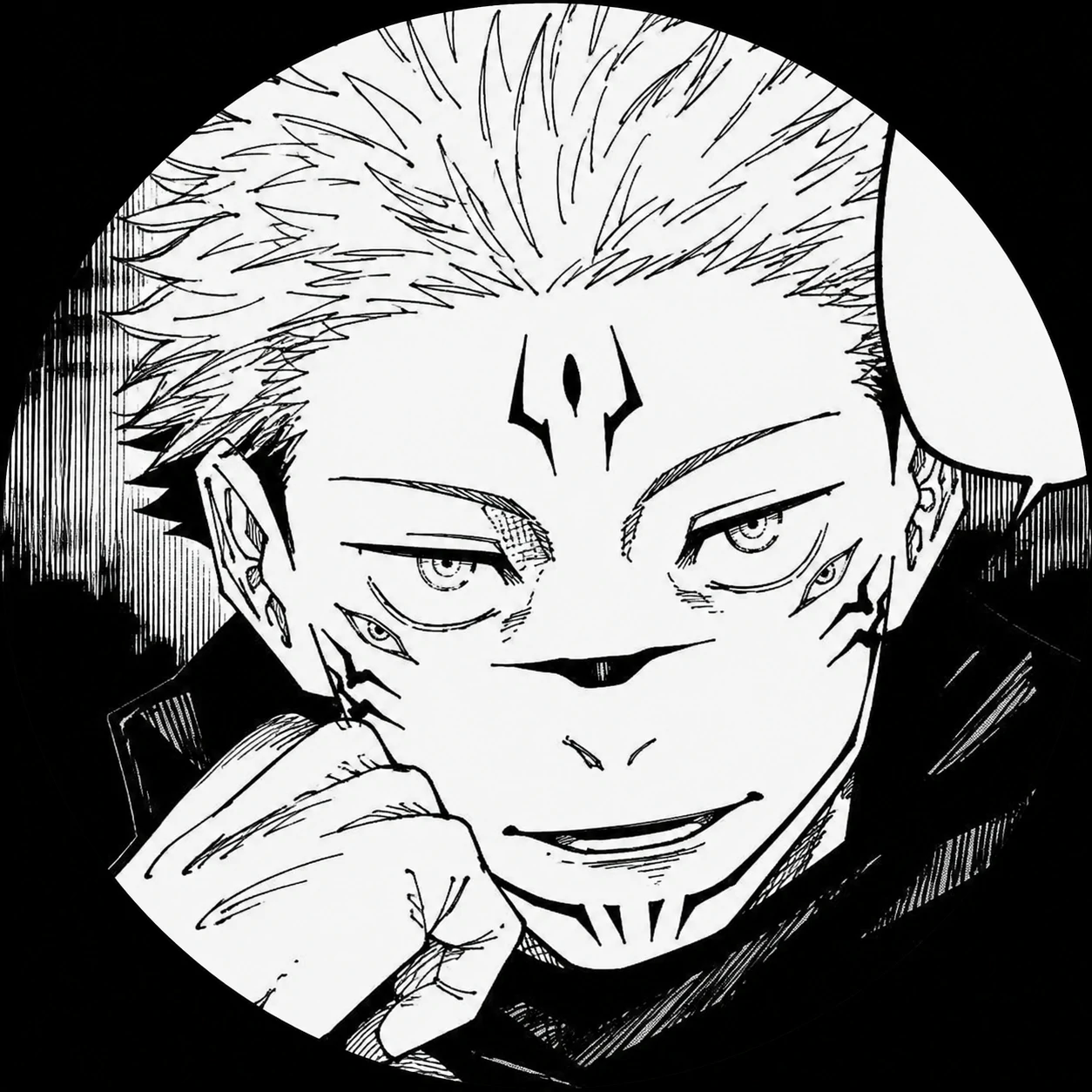 Classic black-and-white Sukuna manga panel cropped as a profile picture.