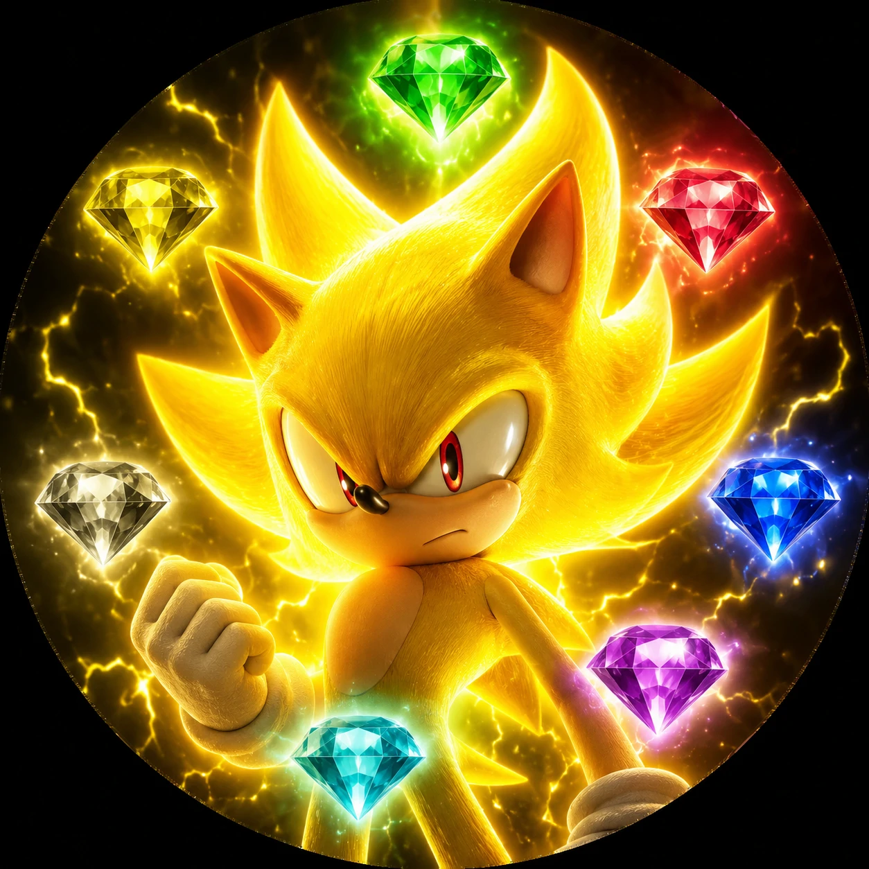 Super Sonic Chaos Emerald PFP with floating green gems.