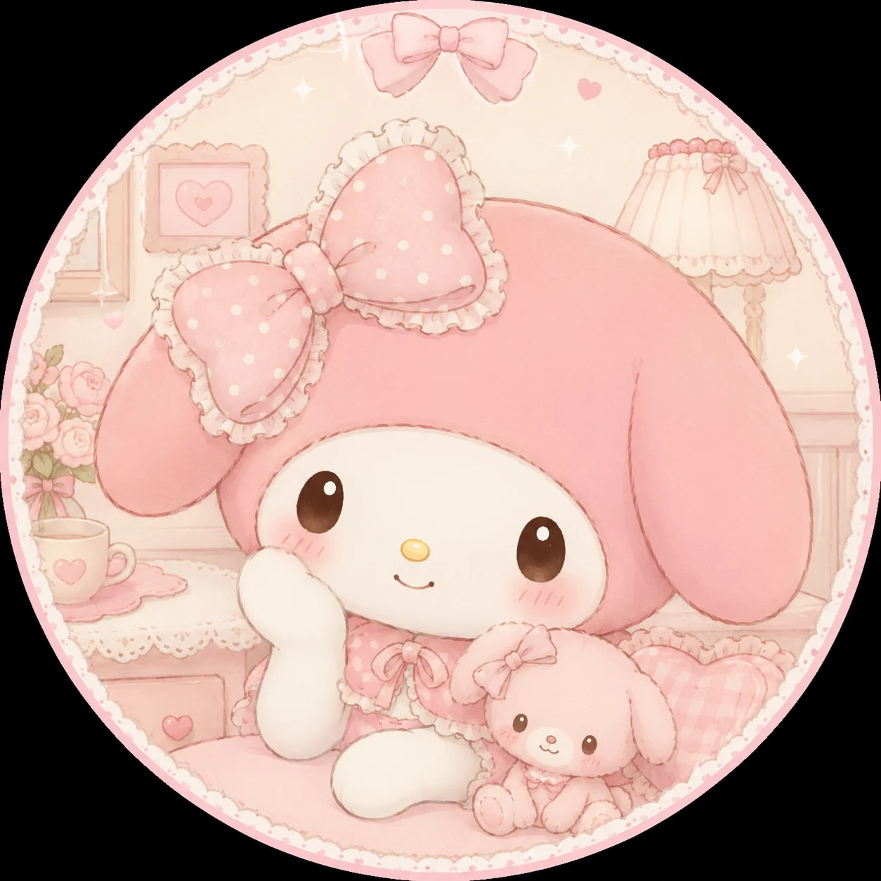 Sweet kawaii My Melody PFP with cream pink colors and gentle expression