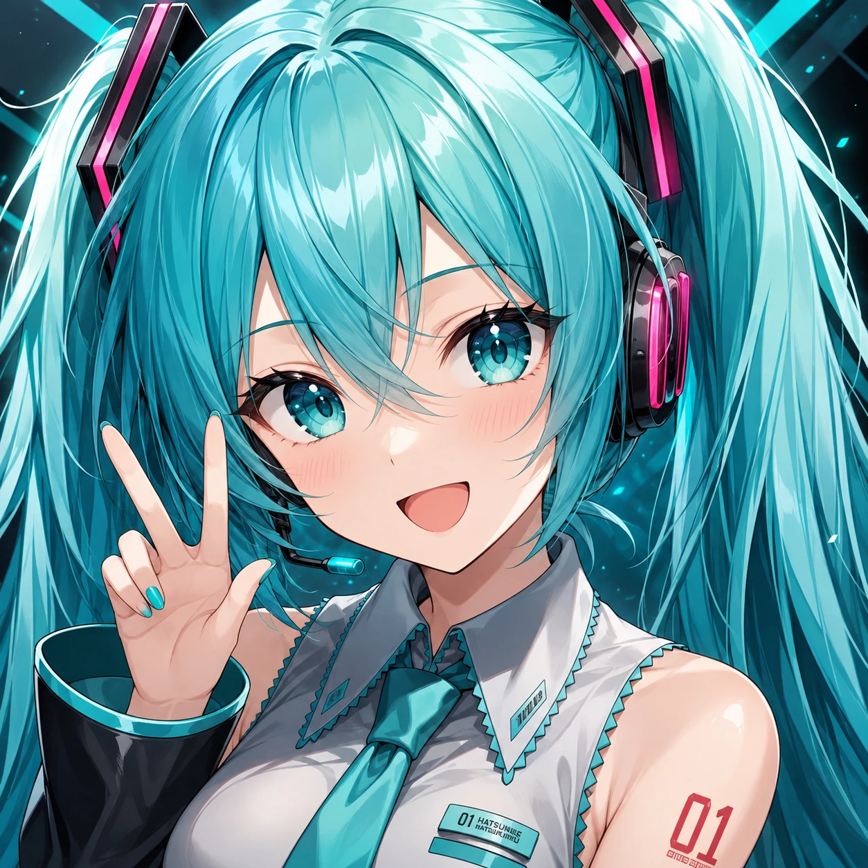 Miku pfp 4k with ultra-clear anime linework and vibrant teal hair detail