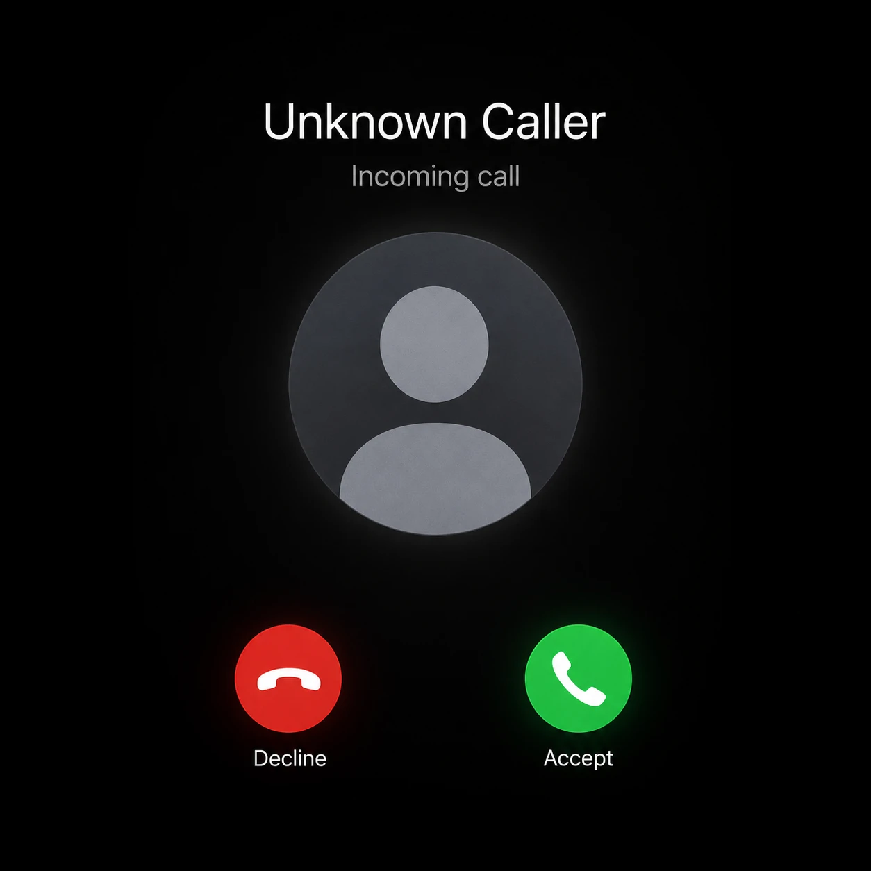 Dark phone screen avatar for an unknown caller pfp.