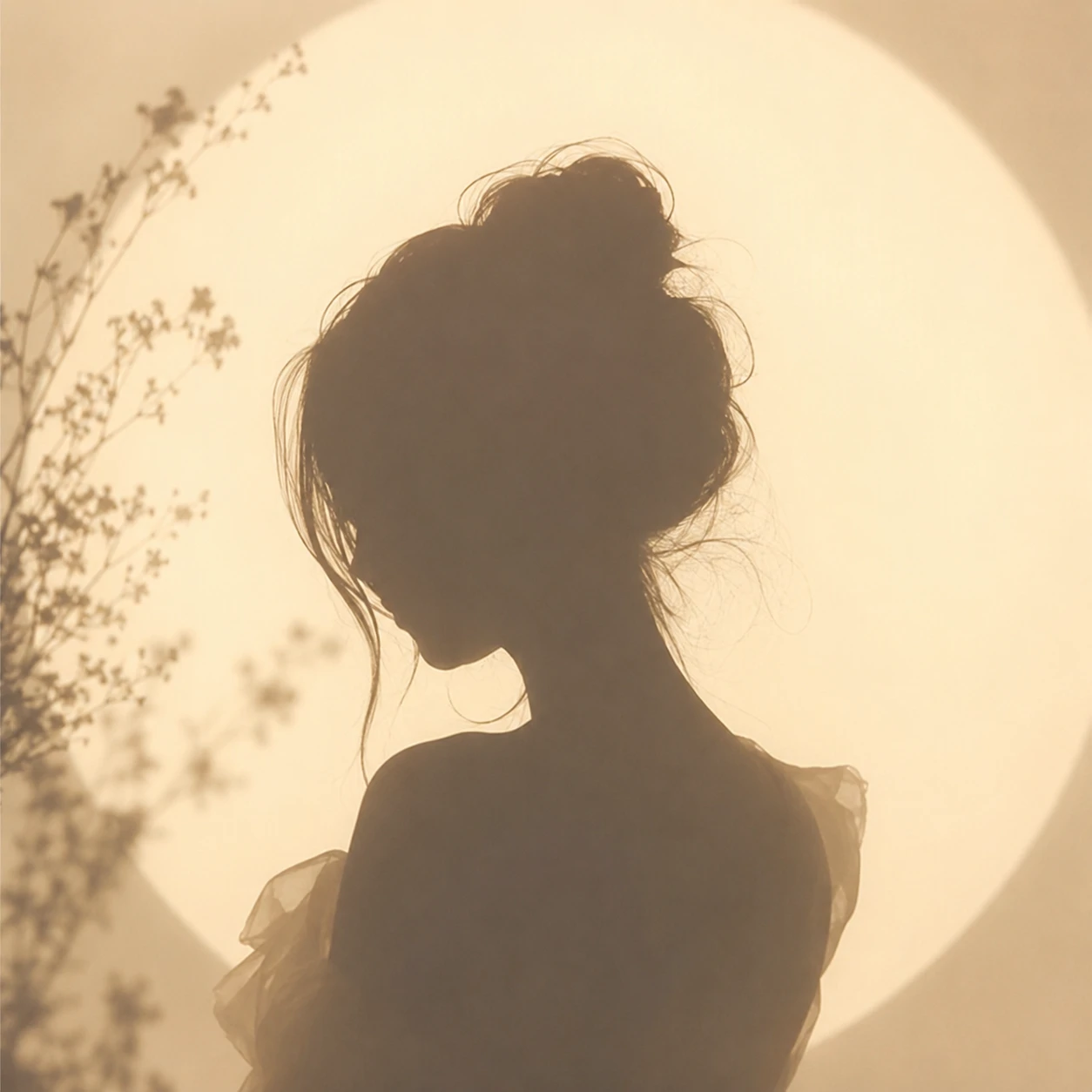 Cream-toned silhouette portrait for a soft unknown pfp aesthetic.