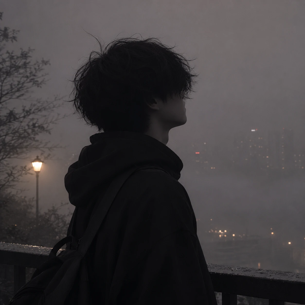 Foggy side profile with hidden features for aesthetic unknown pfp use.