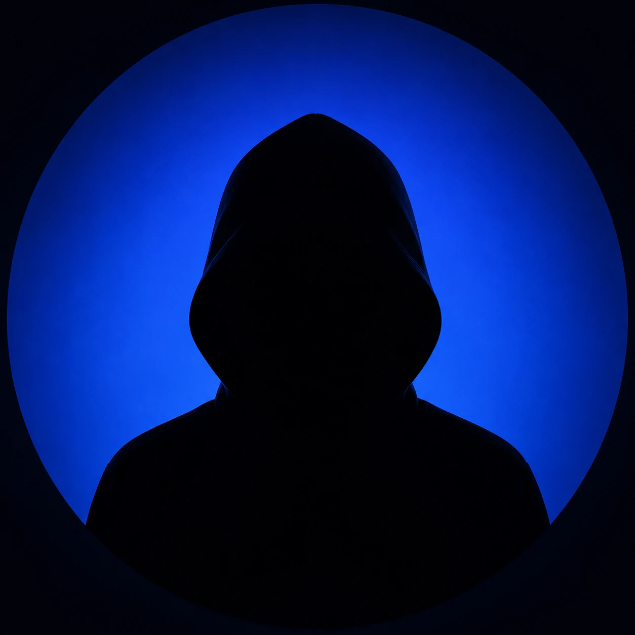 Blue-backed silhouette for a minimal unknown Discord pfp.