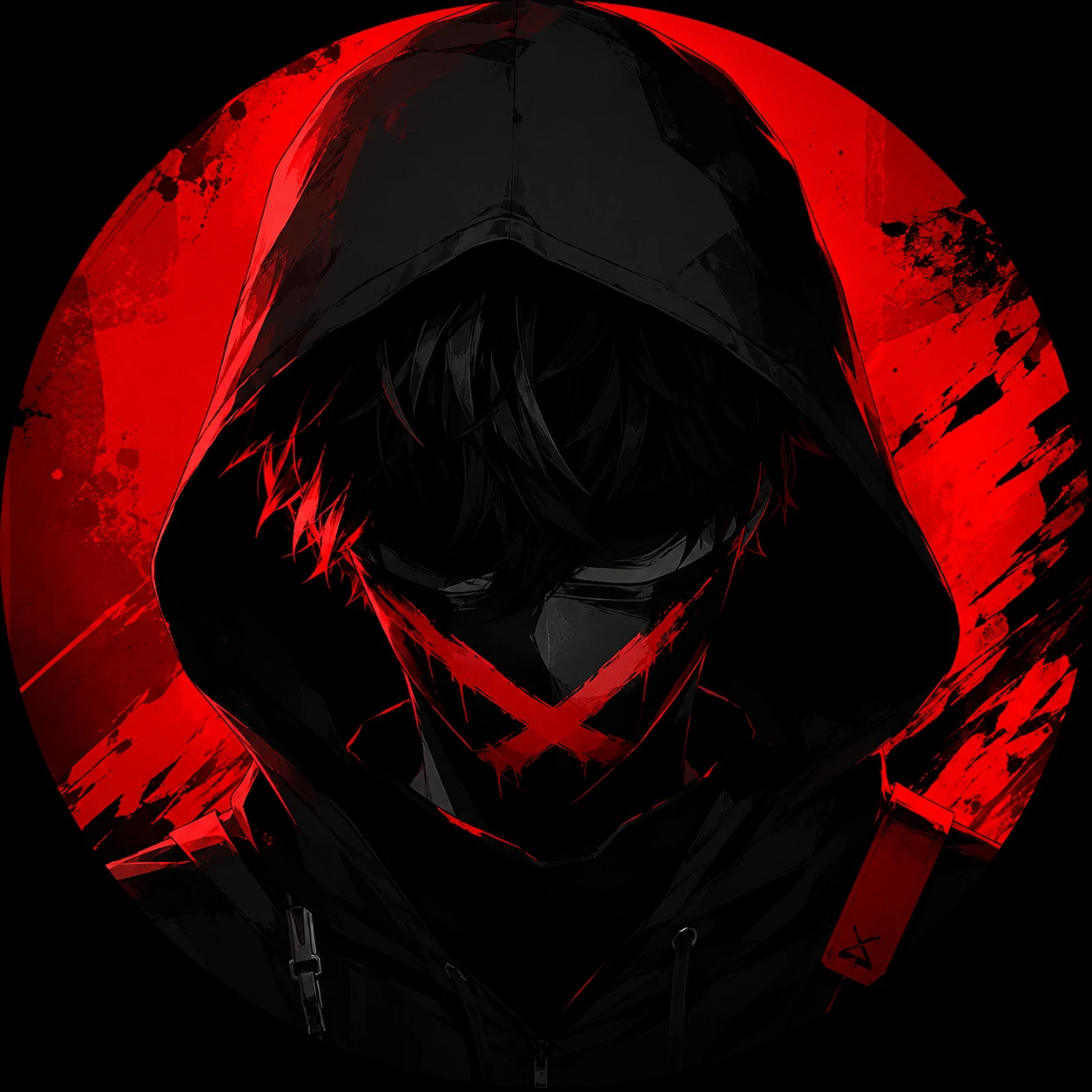 Red and black masked portrait for a Discord unknown pfp.