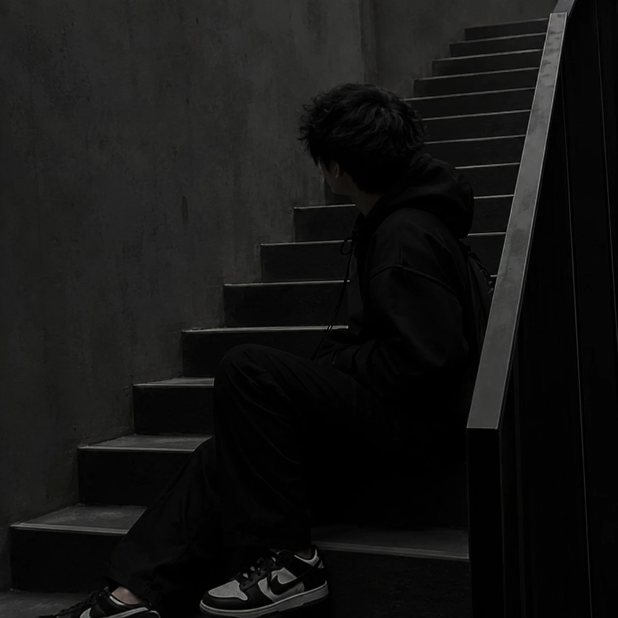Side-angle staircase portrait for unknown Instagram pfp style.