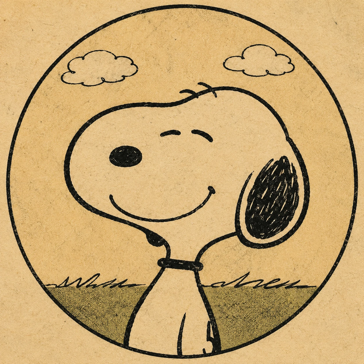 Classic smiling Snoopy in a vintage comic style icon